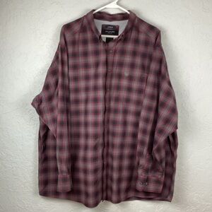 Men’s Ariat Pro Series Maroon Black Plaid Long Sleeve Button Down Shirt Size XXL